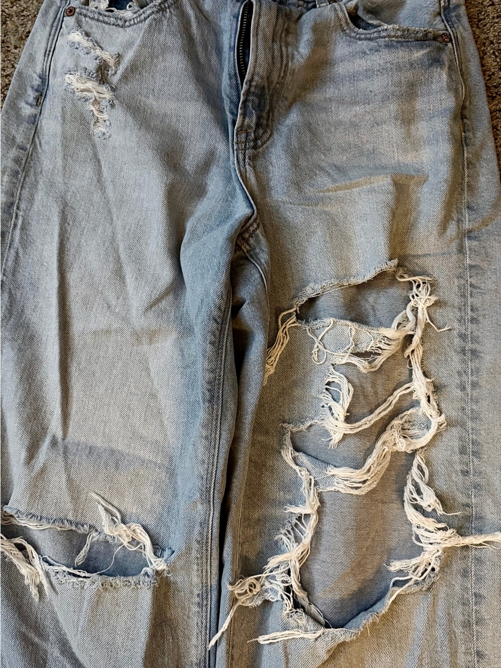 American Eagle Outfitters Light Blue Distressed Wide-Leg Jeans